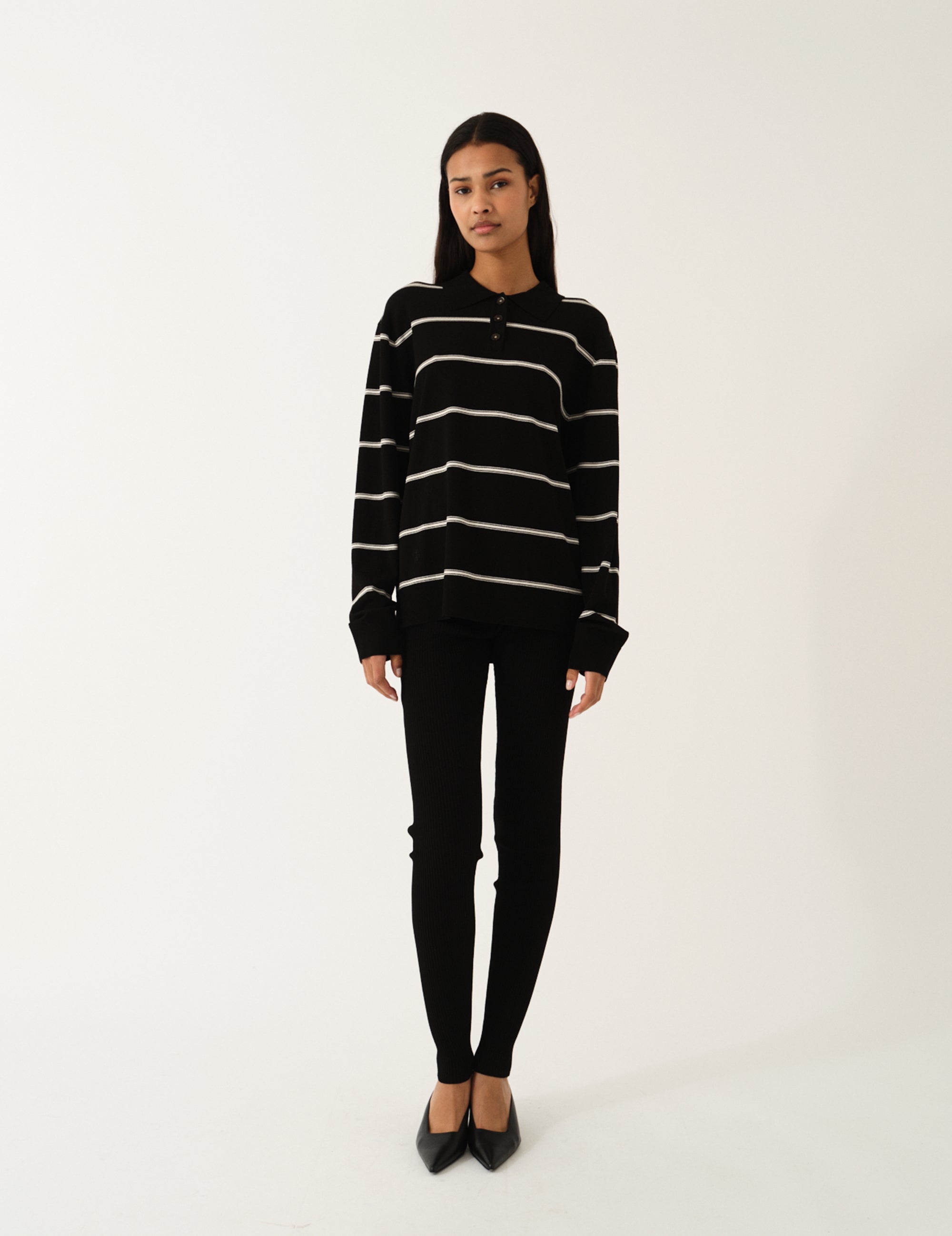 Madison Polo Black/ecru stripe