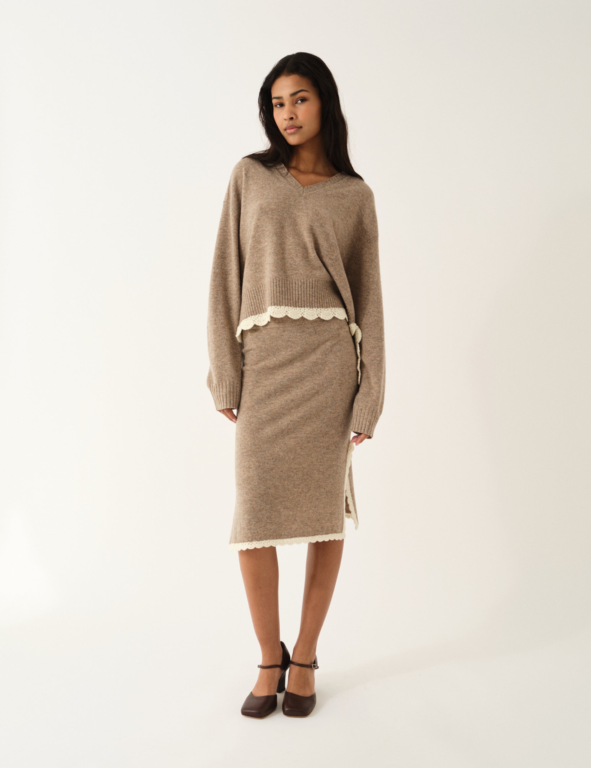 Como Crochet Slip Skirt Beige Melange